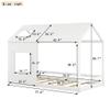 CNANXU Wood Twin Size House Bed Frame with Roof and Window,Canopy Platform Bed, Playhouse Bed for Boys and Girls,Low House Bed with Headboard and Footboard,No Box Spring Needed (White, Twin) view 2