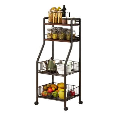 Kitchen Shelf 4-Tier Rolling Kitchen Storage shelf Rolling Utility Cart with Shelves Wire Basket Kitchen Cart Microwave Oven Stand Fruit Vegetable Spice Organizer Rack Kitchen Rack Storage (Color : 1