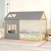 CNANXU Wood Twin Size House Bed Frame with Roof and Window,Canopy Platform Bed, Playhouse Bed for Boys and Girls,Low House Bed with Headboard and Footboard,No Box Spring Needed (Gray+Natural, Twin) view 1