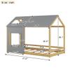 CNANXU Wood Twin Size House Bed Frame with Roof and Window,Canopy Platform Bed, Playhouse Bed for Boys and Girls,Low House Bed with Headboard and Footboard,No Box Spring Needed (Gray+Natural, Twin) view 2