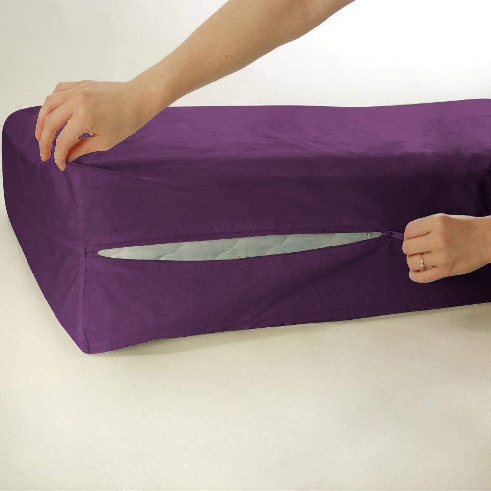1 Piece Zipper Mattress Cover Only Olympic Queen Size 15" Pocket Sold Separately 1000 Thread Count 100% Egyptian Cotton, Plum