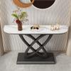 KWOKING Modern Console Accent Table Antique Finish Half Moon Console Sofa Table Rock Slab Porch Table Living Room Porch Table Entry Foyer Corridor Porch Cabinet Black Base White Top 47"L x 12"W x 31"H view 1