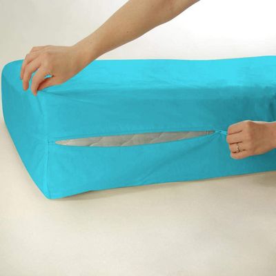 1 Piece Zipper Mattress Cover Only California King Size 12" Pocket Sold Separately 1000 Thread Count 100% Egyptian Cotton, Turquoise Blue