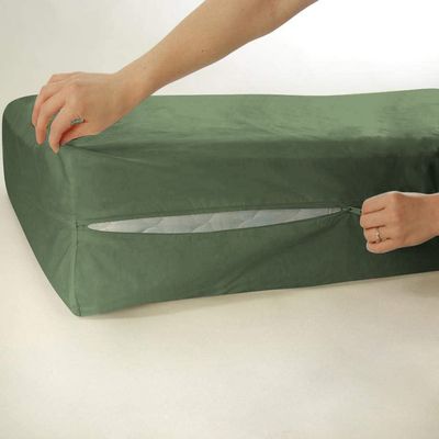 1 Piece Zipper Mattress Cover Only Full Size 18" Pocket Sold Separately 1000 Thread Count 100% Egyptian Cotton, Moss