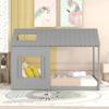 CNANXU Twin Size Wood House Bed with Roof and Window, Wood Twin Size House Shape Platform Bed with Roof, Guard Rail for Girls, Boys, Teen Room view 1