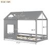 CNANXU Twin Size Wood House Bed with Roof and Window, Wood Twin Size House Shape Platform Bed with Roof, Guard Rail for Girls, Boys, Teen Room view 2