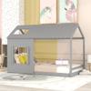 CNANXU Twin Size Wood House Bed with Roof and Window, Wood Twin Size House Shape Platform Bed with Roof, Guard Rail for Girls, Boys, Teen Room view 3