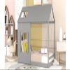 CNANXU Twin Size Wood House Bed with Roof and Window, Wood Twin Size House Shape Platform Bed with Roof, Guard Rail for Girls, Boys, Teen Room view 4