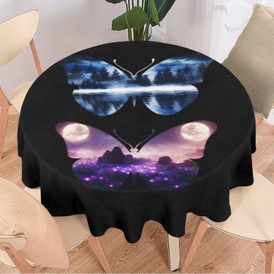 Colorful Butterflies Print Round Tablecloth -Fantasy Forest Lavender Field Butterfly Design Design Waterproof Antiwrinkle Tablecloths,Circular Table Cover,Parties, Weddings, Kitchen Table Cover 70