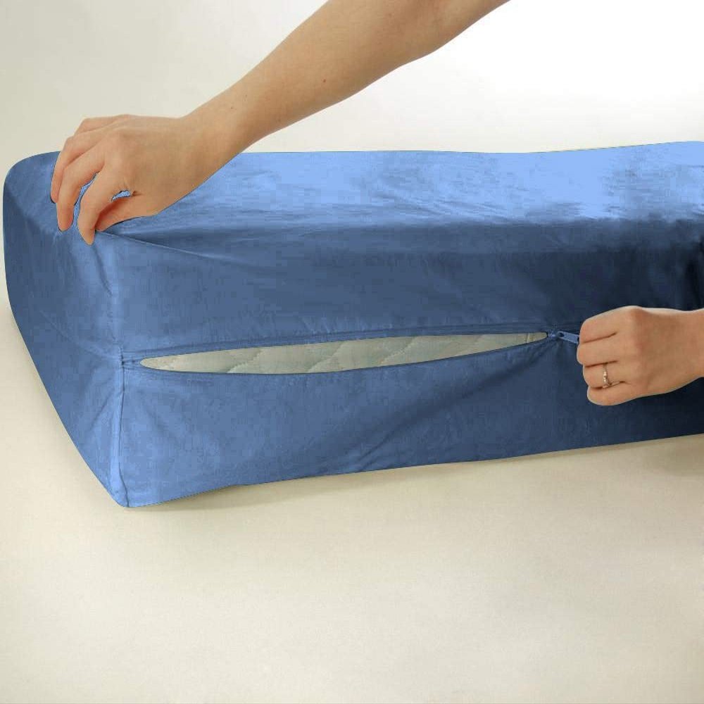 1 Piece Zipper Mattress Cover Only California King Size 18" Pocket Sold Separately 1000 Thread Count 100% Egyptian Cotton, Medium Blue