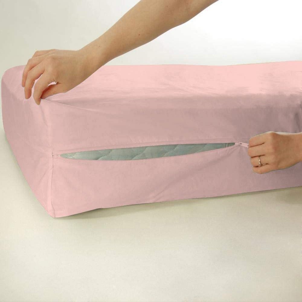 Velosso 1 Piece Zipper Mattress Cover Only Twin Size 18" Pocket Sold Separately 1000 Thread Count 100% Egyptian Cotton, Light Pink