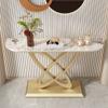 KWOKING Modern Console Accent Table Antique Finish Half Moon Console Sofa Table Rock Slab Porch Table Living Room Porch Table Foyer Corridor Cabinet Gold Base Pandora Gold Top 47" L x 12" W x 31" H view 1