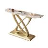 KWOKING Modern Console Accent Table Antique Finish Half Moon Console Sofa Table Rock Slab Porch Table Living Room Porch Table Foyer Corridor Cabinet Gold Base Pandora Gold Top 47" L x 12" W x 31" H view 3