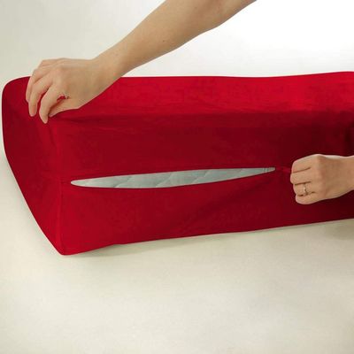 Velosso 1 Piece Zipper Mattress Cover Only King Size 12" Pocket Sold Separately 1000 Thread Count 100% Egyptian Cotton, Red