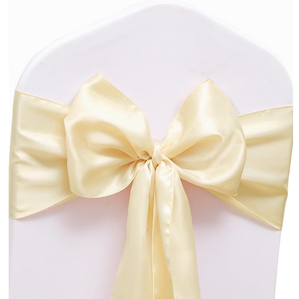 JFDYDM Champagne Chair Sashes 50 Pack, Satin Chair Ribbons for Wedding Party Bridal Shower Birthday Decor, Cream Chair Bows for Hotel Event Decorations (7 x 108 Inch)