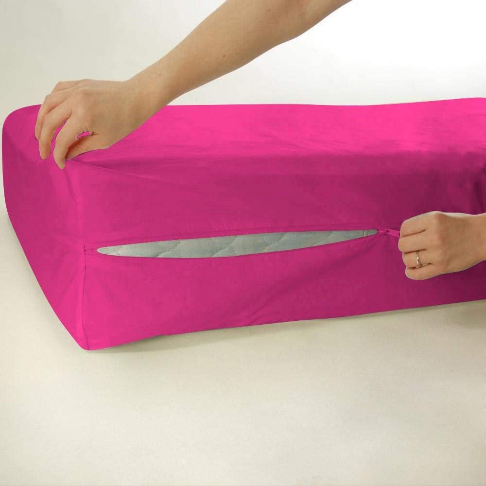 1 Piece Zipper Mattress Cover Only California King Size 15" Pocket Sold Separately 1000 Thread Count 100% Egyptian Cotton, Hot Pink