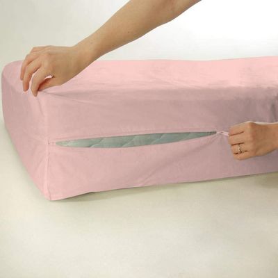 1 Piece Zipper Mattress Cover Only Olympic Queen Size 18" Pocket Sold Separately 1000 Thread Count 100% Egyptian Cotton, Blush