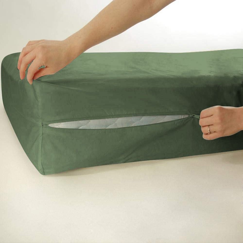 1 Piece Zipper Mattress Cover Only Queen Size 12" Pocket Sold Separately 1000 Thread Count 100% Egyptian Cotton, Moss