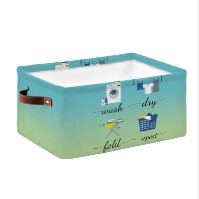 1 Pack Large Storage Baskets Bins Teal Green Ombre Laundry Collapsible Storage Box Laundry Organizer for Closet Shelf Nursery Kids Bedroom Laundry Room Wash Dry Fold Repeat
