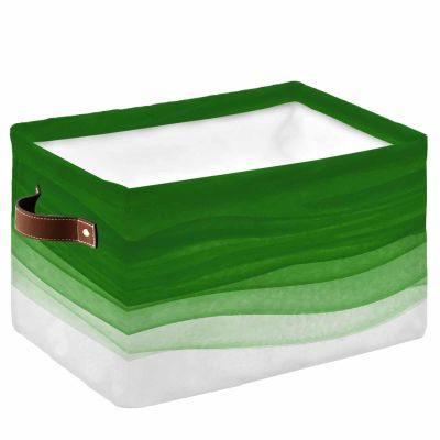 1 Pack Large Storage Baskets Bins Green Ombre Collapsible Storage Box Laundry Organizer for Closet Shelf Nursery Kids Bedroom Watercolor White Modern Abstract Art Aesthetics
