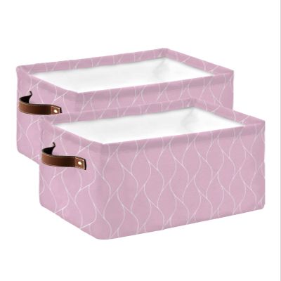2 Pack Large Storage Baskets Bins Pink Geometric Collapsible Storage Box Laundry Organizer for Closet Shelf Nursery Kids Bedroom Modern White Wave Abstract Aesthetics