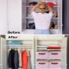 2 Pack Large Storage Baskets Bins Pink Geometric Collapsible Storage Box Laundry Organizer for Closet Shelf Nursery Kids Bedroom Modern White Wave Abstract Aesthetics view 3