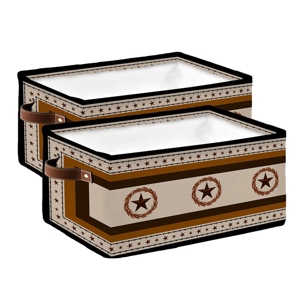 2 Pack Large Storage Baskets Bins Western Texas Star Collapsible Storage Box Laundry Organizer for Closet Shelf Nursery Kids Bedroom Country Brown Star Farmhouse