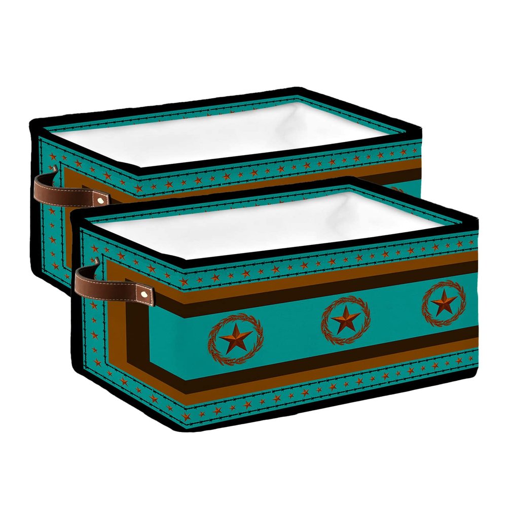 2 Pack Large Storage Baskets Bins Western Texas Star Collapsible Storage Box Laundry Organizer for Closet Shelf Nursery Kids Bedroom Country Star Farmhouse Teal