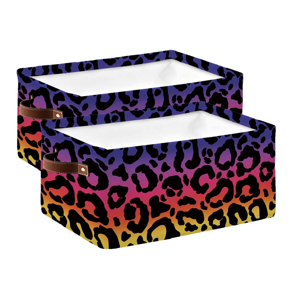 2 Pack Large Storage Baskets Bins Rainbow Ombre Leopard Collapsible Storage Box Laundry Organizer for Closet Shelf Nursery Kids Bedroom Modern Cheetah Abstract Art Aesthetics