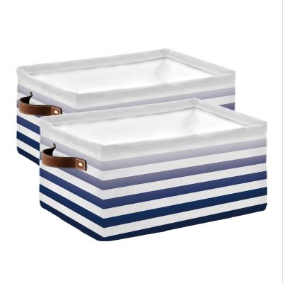 2 Pack Large Storage Baskets Bins Navy Blue Ombre Striped Collapsible Storage Box Laundry Organizer for Closet Shelf Nursery Kids Bedroom Modern Abstract Art Aesthetics