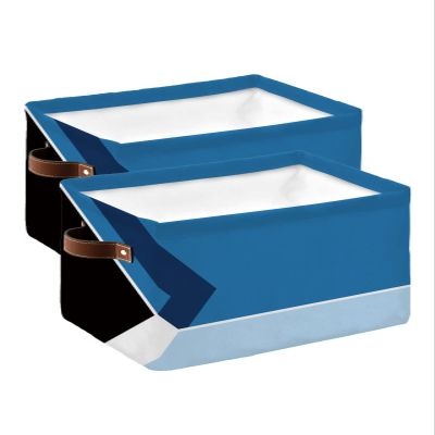 2 Pack Large Storage Baskets Bins Navy Blue Geometric Collapsible Storage Box Laundry Organizer for Closet Shelf Nursery Kids Bedroom Black White Modern Abstract Art Aesthetics