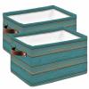 2 Pack Large Storage Baskets Bins Teal Wood Collapsible Storage Box Laundry Organizer for Closet Shelf Nursery Kids Bedroom Farmhouse Turquoise Retro Wooden Grain view 1