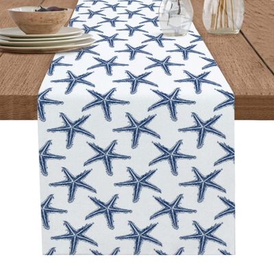 Ldtrchee Navy Blue Beach Starfish Table Runner 72 Inches, Summer Ocean Nautical Coastal Bed Runner Dresser Scarves Tabletop for Indoor Outdoor Parties/Ceremony/Banquet, 14" x 72"