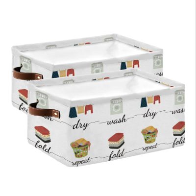 2 Pack Large Storage Baskets Bins Laundry Room Wash Dry Fold Repeat Collapsible Storage Box Laundry Organizer for Closet Shelf Nursery Kids Bedroom Cartoon Texture Washing