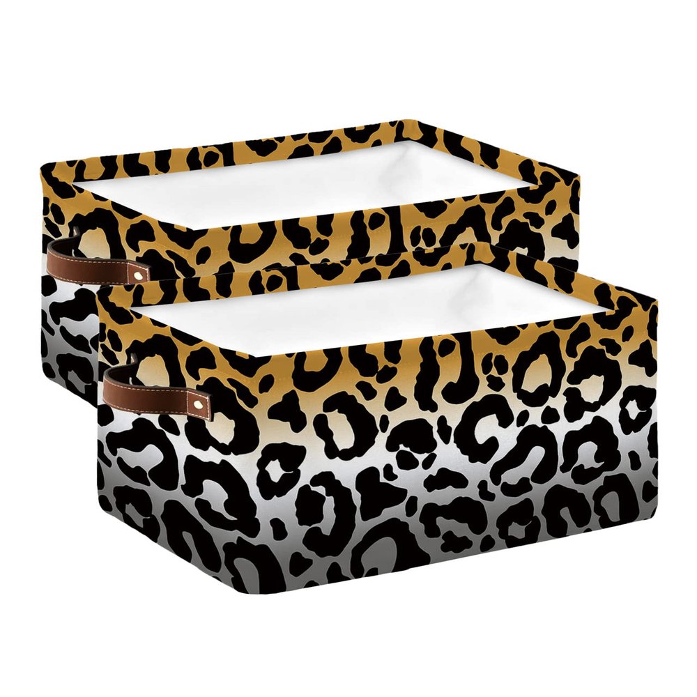 2 Pack Large Storage Baskets Bins Yellow Grey Ombre Leopard Collapsible Storage Box Laundry Organizer for Closet Shelf Nursery Kids Bedroom Modern Cheetah Abstract Art Aesthetics