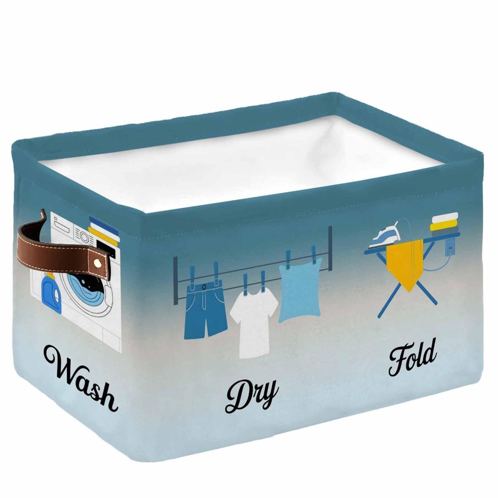 1 Pack Large Storage Baskets Bins Teal Ombre Laundry Room Collapsible Storage Box Laundry Organizer for Closet Shelf Nursery Kids Bedroom Wash Dry Fold Repeat