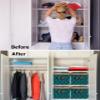 2 Pack Large Storage Baskets Bins Turquoise Geometric Collapsible Storage Box Laundry Organizer for Closet Shelf Nursery Kids Bedroom Modern White Wave Abstract Aesthetics view 3