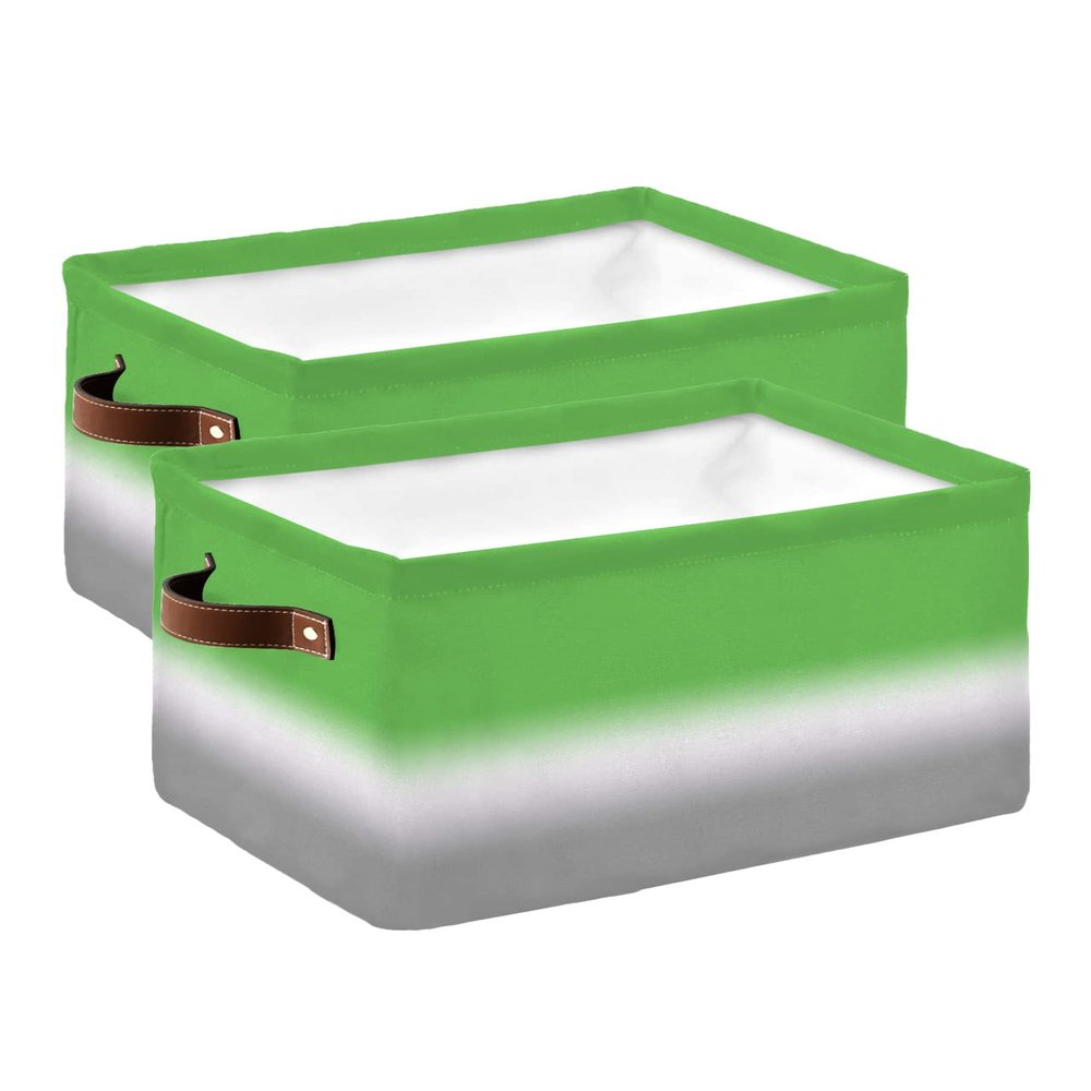 2 Pack Large Storage Baskets Bins Green White Gray Ombre Collapsible Storage Box Laundry Organizer for Closet Shelf Nursery Kids Bedroom Modern Abstract Aesthetics