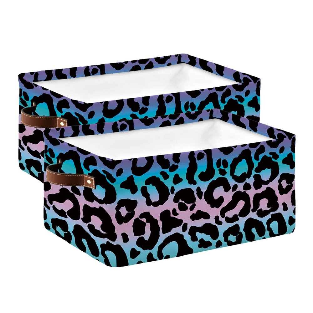 2 Pack Large Storage Baskets Bins Teal Pink Ombre Leopard Collapsible Storage Box Laundry Organizer for Closet Shelf Nursery Kids Bedroom Modern Cheetah Abstract Art Aesthetics