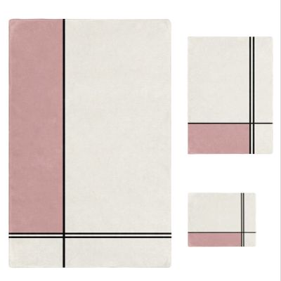 Abstract Blush Pink Bath Towels for Bathroom Set - Luxury Microfiber Towels Gifts for Women,Quick Dry Beach Kitchen Hand Hair Face Towel Washcloth,Modern Geometric Patchwork Stripes Art Towels+Set