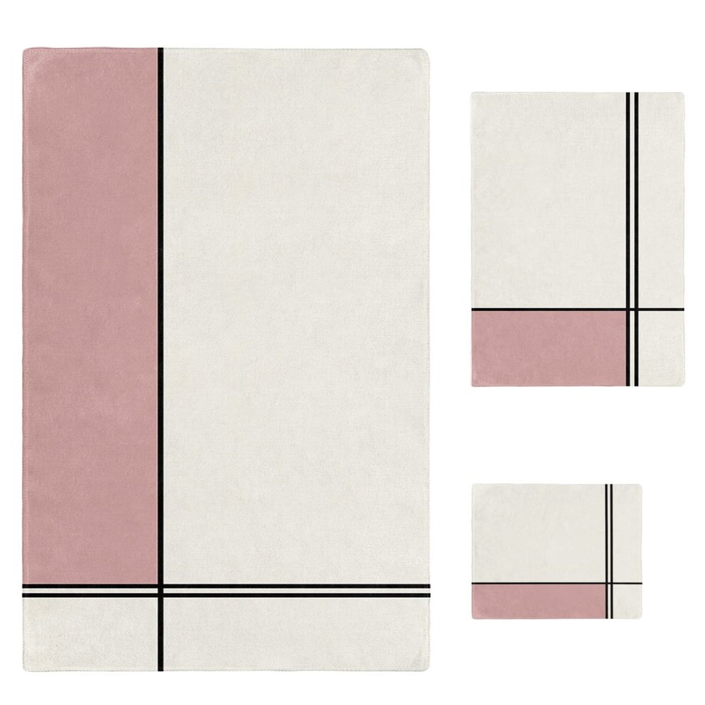 Abstract Blush Pink Bath Towels for Bathroom Set - Luxury Microfiber Towels Gifts for Women,Quick Dry Beach Kitchen Hand Hair Face Towel Washcloth,Modern Geometric Patchwork Stripes Art Towels+Set