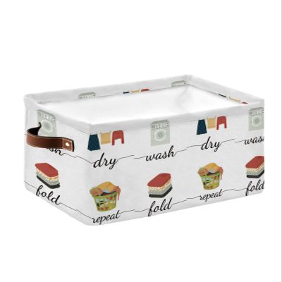 1 Pack Large Storage Baskets Bins Laundry Room Wash Dry Fold Repeat Collapsible Storage Box Laundry Organizer for Closet Shelf Nursery Kids Bedroom Cartoon Texture Washing