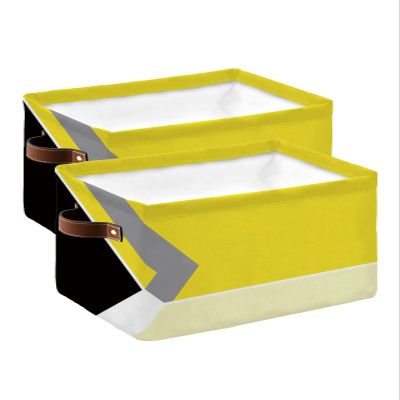 2 Pack Large Storage Baskets Bins Yellow Geometric Collapsible Storage Box Laundry Organizer for Closet Shelf Nursery Kids Bedroom Black White Gray Modern Abstract Art Aesthetics
