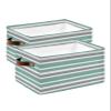 2 Pack Large Storage Baskets Bins Teal Grey Striped Collapsible Storage Box Laundry Organizer for Closet Shelf Nursery Kids Bedroom Modern White Abstract Art Aesthetics view 1
