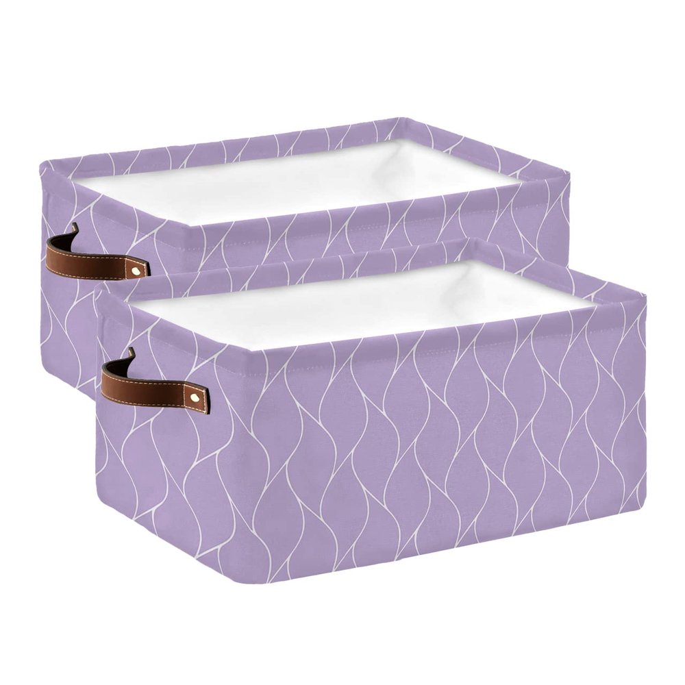 2 Pack Large Storage Baskets Bins Purple Geometric Collapsible Storage Box Laundry Organizer for Closet Shelf Nursery Kids Bedroom Modern White Wave Abstract Aesthetics