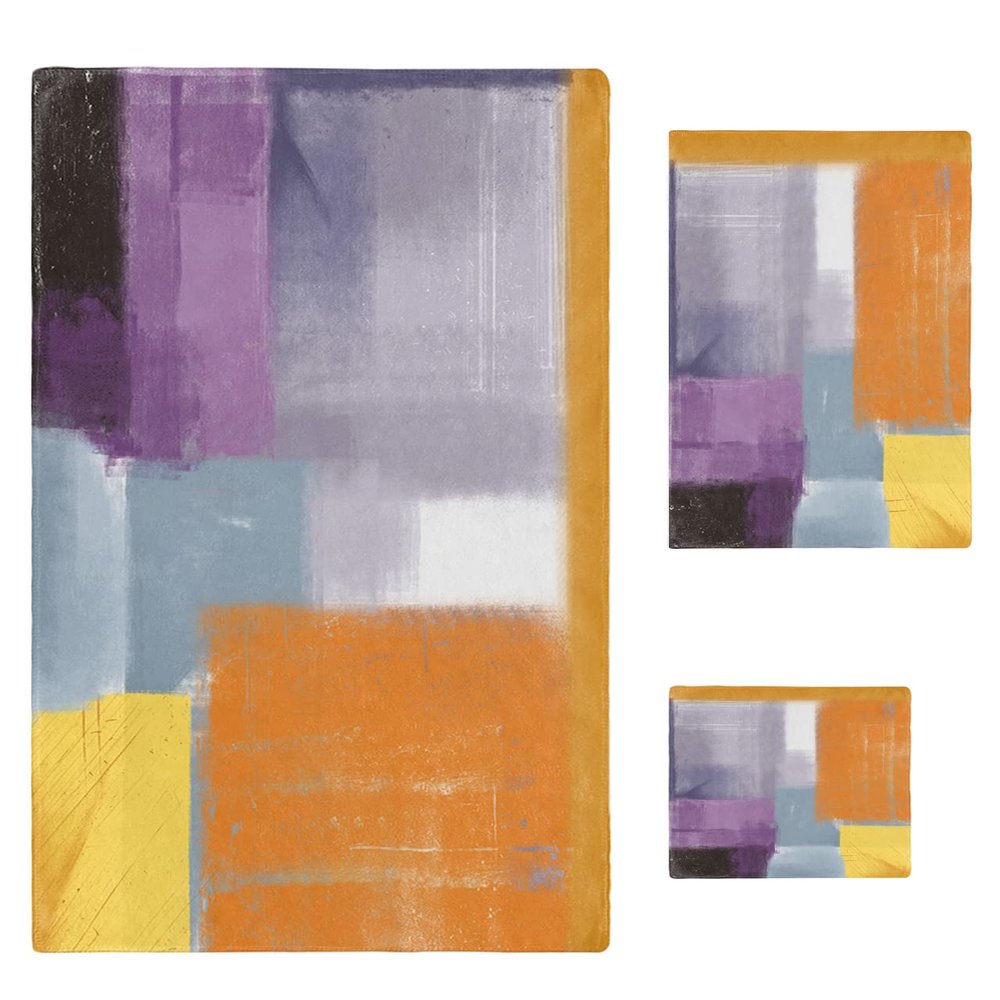 Abstract Painting Art Bath Towels for Bathroom Set - Luxury Microfiber Towels Gifts for Women,Quick Dry Beach Kitchen Hand Hair Face Towel and Dish Washcloth,Modern Geometr Purple Grey Gym Towels+Set