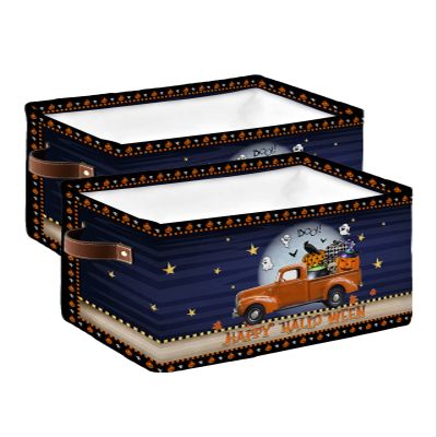 2 Pack Large Storage Baskets Bins Halloween Collapsible Storage Box Laundry Organizer for Closet Shelf Nursery Kids Bedroom Boo Farmhouse Fall Pumpkin Orange Truck Bat