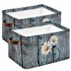 2 Pack Large Storage Baskets Bins Yellow White Daisy Collapsible Storage Box Laundry Organizer for Closet Shelf Nursery Kids Bedroom Modern Abstract Art Rustic Wooden view 1
