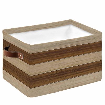 1 Pack Large Storage Baskets Bins Brown Beige Wood Collapsible Storage Box Laundry Organizer for Closet Shelf Nursery Kids Bedroom Farmhouse Retro Wooden Grain