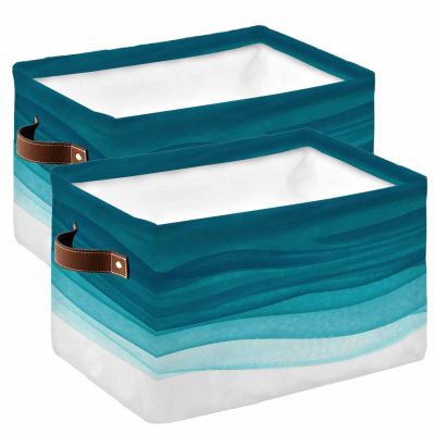 2 Pack Large Storage Baskets Bins Turquoise Ombre Collapsible Storage Box Laundry Organizer for Closet Shelf Nursery Kids Bedroom Watercolor White Modern Abstract Art Aesthetics